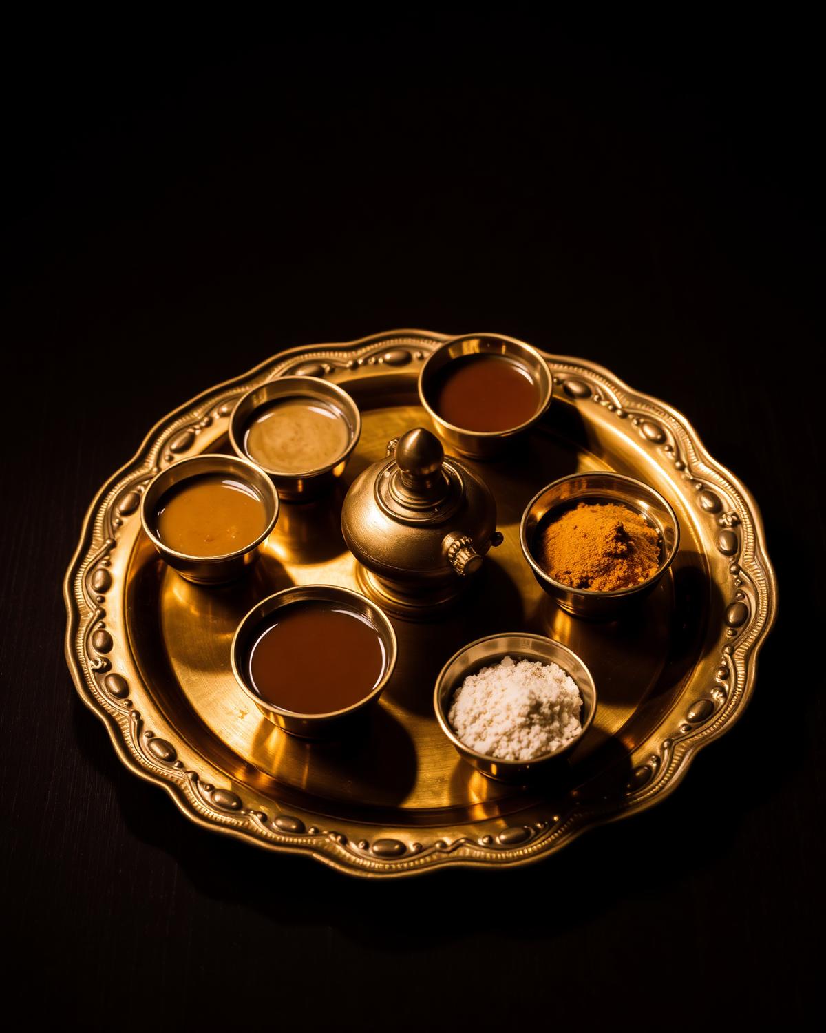 Brass thali with traditional foods